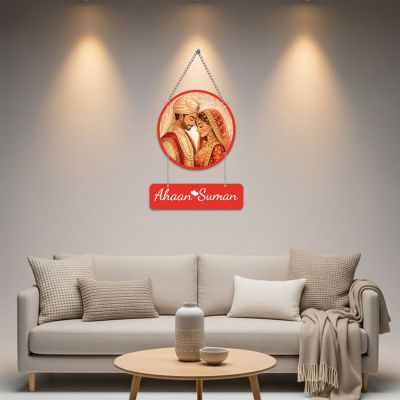 Personalized Couple Wedding Theme Wall Hanging | Traditional Indian Couple Wall Art   Romantic Wedding & Anniversary Wall Hanging Decor   Gift for Husband, Wife, & Newlyweds (Design 1)